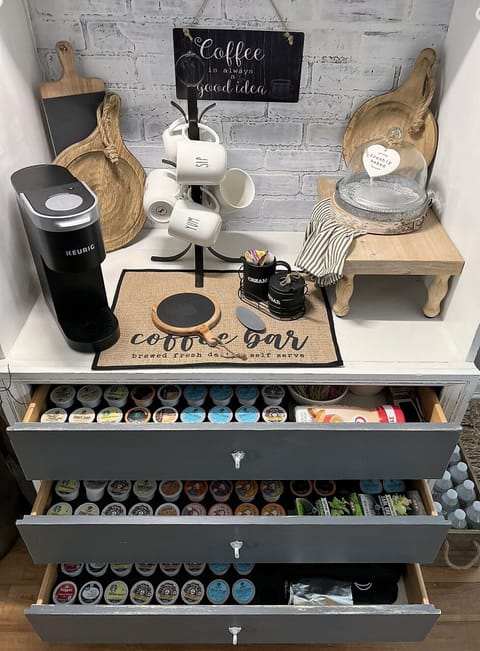 Kuerig machine and a variety of coffee pods