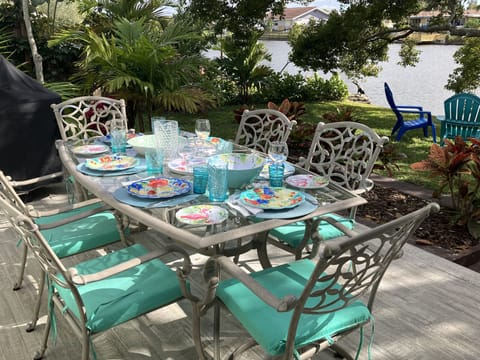Patio with dining table - peaceful water views