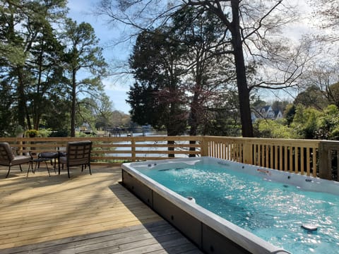 19 foot heated swim spa-4 ft deep for lap swimming, therapy seats, night lights