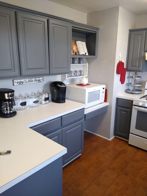 Fully equipped kitchen minus a dishwasher. That is coming soon.