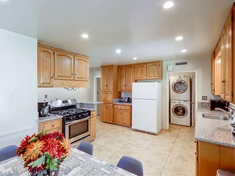 Refrigerator, freezer, dishwasher, gas stove, oven, toaster oven, and microwave