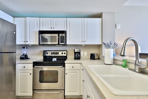 Fully stocked kitchen.