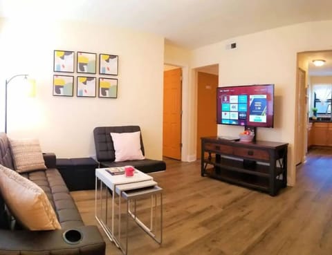 Spacious Living Room with Roku TV, sofa bed, smart thermostat, etc