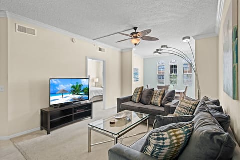 Main living area including large flat screen tv.