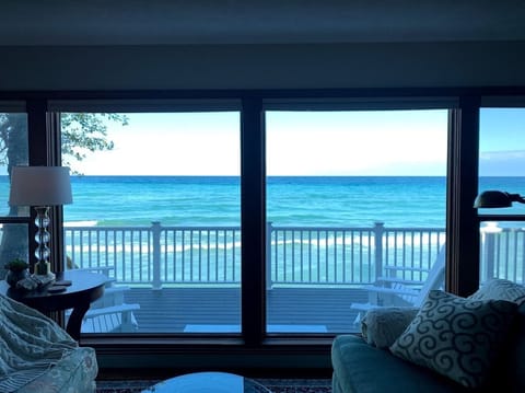 View of Lake Michigan from open family room/kitchen. 