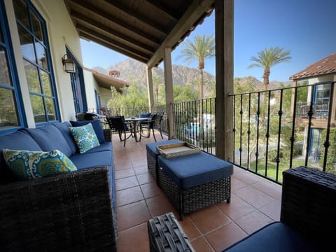 Main Balcony with mountain views, and semi-private view of satellite pool