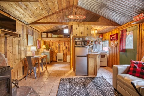 Authentic mountain cabin with vintage collectibles, original art, reclaimed tin ceilings and historic artifacts sourced directly from this property.