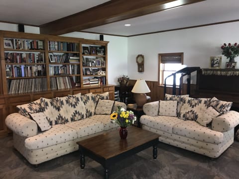 Enormous family room: 20x20.  55” tv and Blu-ray player with lots of dvds, games