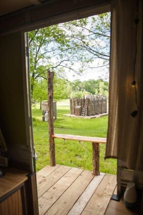 The community shower house is close by.