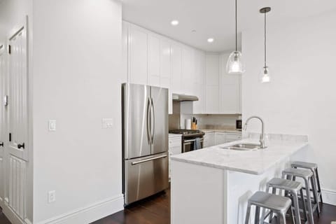 Kitchen space with bar seating