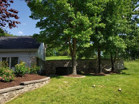 View of the side of guest house with walk out to hot tub
