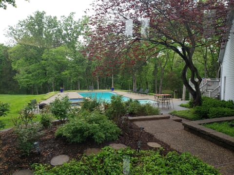 View of rose garden and pool