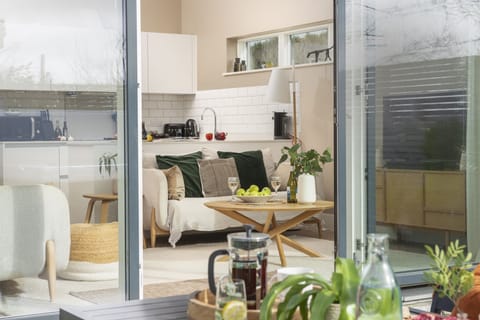 Living area from the patio - comfortable sofa seating - Salt Life, Dunes at Upton Towans