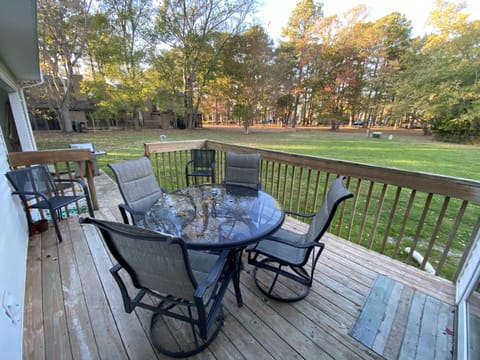 Back deck, dining table with extra chairs