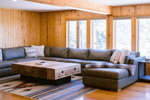 Living Room with Extra Large Sectional and Custom Coffee Table