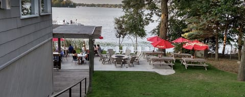 The Waterfront! Great for live music! Right on the lake with a dock.