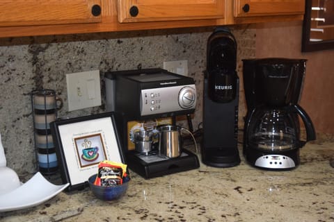 Espresso, Keurig, coffee maker, & a French press for your taste preference.