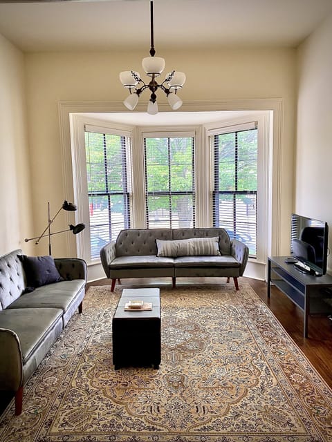 Living room with two full sized sleeper sofas.