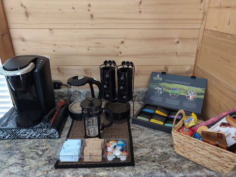 coffee and tea area with complimentary sweet treats