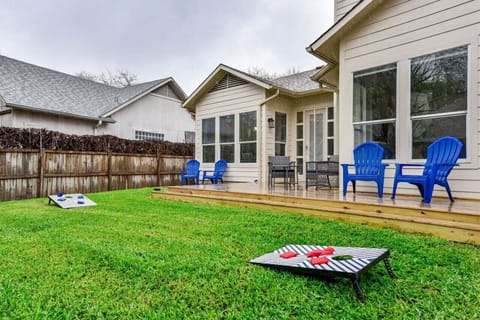 Private fenced backyard with lawn games in North Austin tech corridor