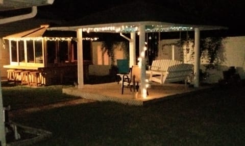 Gazebo and Hot tub at night