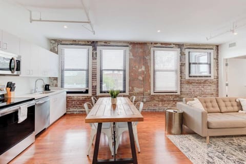 Inviting dining area to gather, eat, or work.