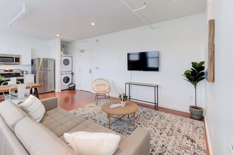 If you`re staying a little longer or traveling a lot and need some fresh laundry, you will have a full-size washer and dryer inside the apartment.An ideal size refrigerator for storing cold beverages and takeout or leftover food.