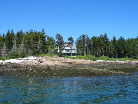 View of house from the ocean. Casco Bay.  Deep water frontage. Great Fishing.