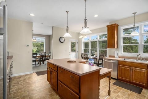 At the top of the stairs on the 2nd floor is the gourmet kitchen.