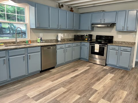 Kitchen has all essentials for cooking. 