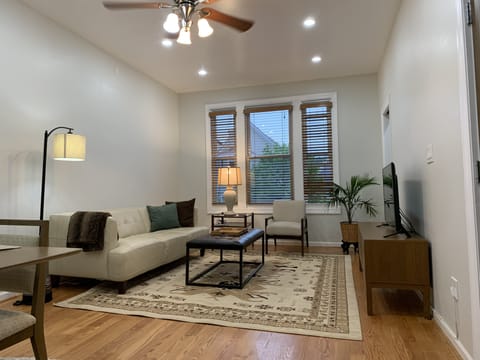 Living area. TV has digit channels and ROKU for your Netflix, Prime, etc account