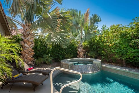 Cascading Spa and Saltwater pool in Tropical Oasis