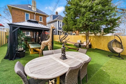 Egg trees, gazebos, propane grill, lounging couches and reclaimed turf from the Clippers stadium.