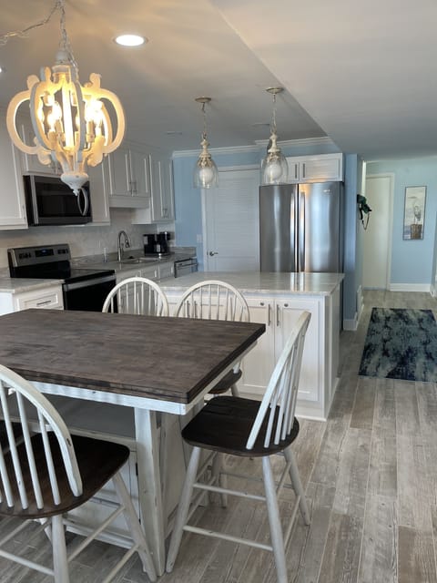 View into kitchen from living room