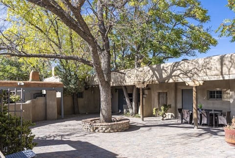 Patio with dining table and chairs
