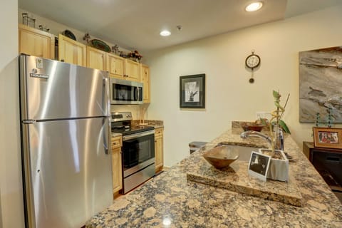 Updated kitchen features stainless steel appliances.