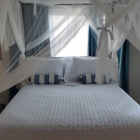 Comfortable queen size bed with mosq net