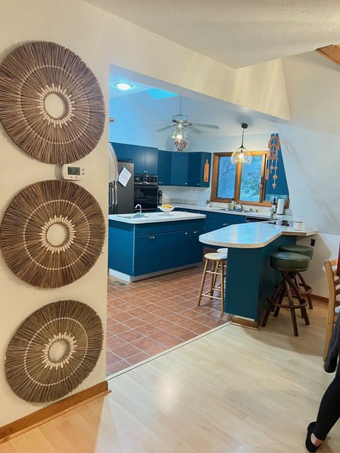 View of kitchen from dining area.