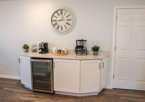 Beverage center with coffee maker, espresso machine and drink fridge
