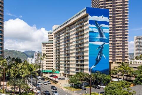 Our building, recognizable from anywhere in Waikiki.  We are 6th floor middle.
