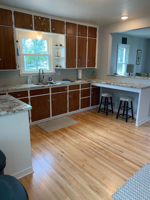 View of kitchen from dining room