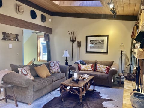 Comfortable living room jus off the dining area