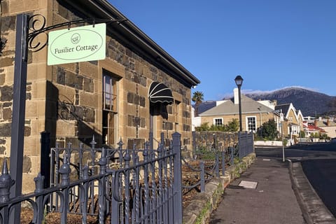 Street view with Mt Wellington in the background