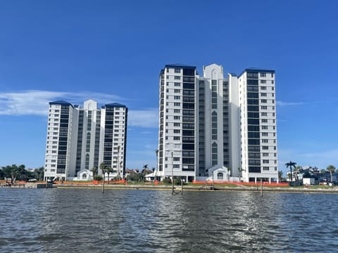 View of condo buildings from back bay