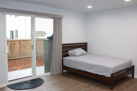 Full-size bed with a comfortable mattress