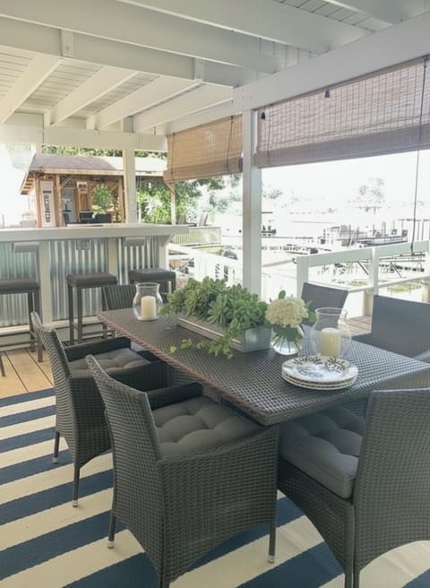 Enjoy meals off the back patio overlooking lake right outside of kitchen