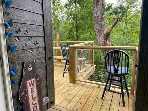 A lovely private patio on a .75 acre lot with a calming view.