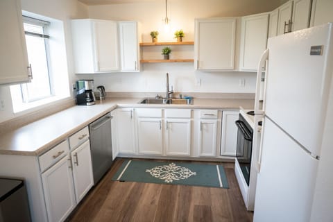 Fully stocked kitchen.
