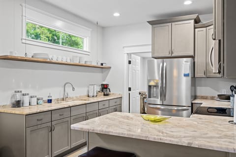 Fully stocked kitchen.