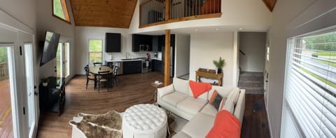 Open living room to eat in kitchen